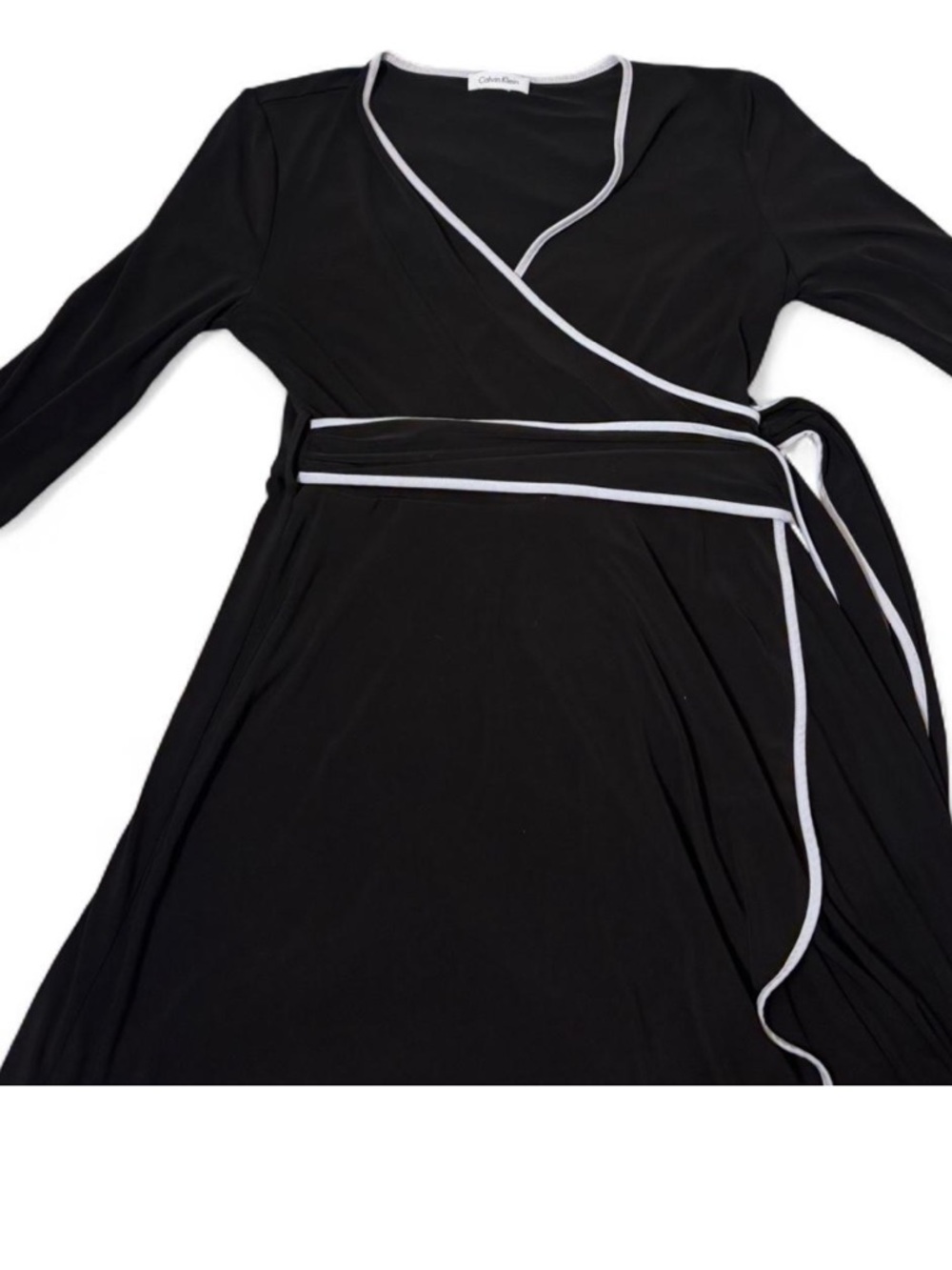 Calvin Klein Black Wrap Dress with Grey Trim